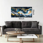 GUGIKA Abstract Wall Art for Living Room, Gold Black and Blue Canvas Wall-Art for Bedroom, Ocean Landscape Print Paintings, Size 40x20 Inches