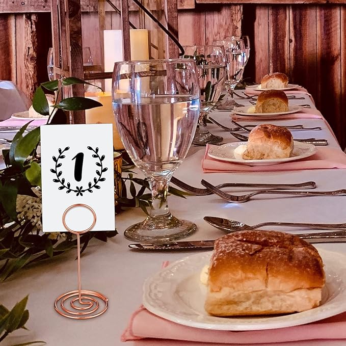 TecUnite 24 Pieces 3.35 Inch Table Number Holder Place Card Photo Holder Picture Name Menu Clips Memo Cards Stand for Wedding Reception Anniversary Birthday Party Centerpieces (Rose Gold)
