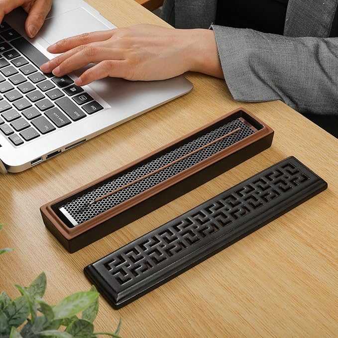 CEREMONY Incense Holder,Ceramic Incense Holder for Sticks with Ash Catcher,Coffin Style Incense Box,Incense Burner for Meditation Yoga Spa Room Decor(Brown)