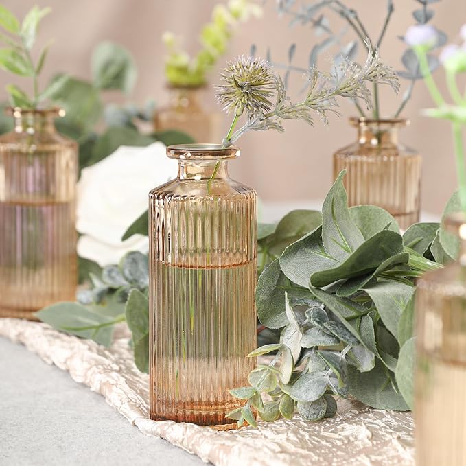 Glass Bud Vases Set of 20, Living Bud Vases, Small Bud Vase in Bulk, Mini Flowers Vases for Centerpiece, Vintage Decorative Vase Set for Table Decorations, Wedding Reception, Home Decor (Amber)