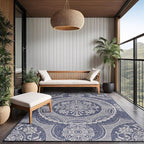 Medallion Outdoor Rug 6x9 Washable Outside Carpet for Indoor Patio Porch Waterproof Easy Cleaning Non Shedding Area Rugs Blue 6 x 9