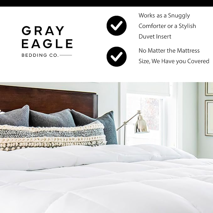 Gray Eagle Oversized King Comforter 108" x 90" – Extra Large Synthetic Down Duvet Insert – Ultra Soft Microfiber, All-Season, Lightweight & Fluffy – Hotel-Quality, Machine Washable, White