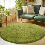 CAIYUECS Green Round Rug for Bedroom: 4x4Feet Soft and Fluffy Area Rug for Living Room- Circle Fuzzy Bedroom Rug- Oval Furry Plush Rug for Kids Room, Nursery (4ft, Grass Green)