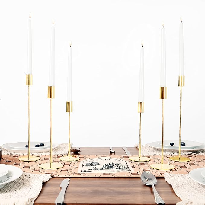 zeochyni Matte French Gold Candle Holders Set of 6, Elegant Candlestick Holders for Wedding Centerpieces Dining Tables Parties Home Decor Events, Taper Candle Holders Fit 3/4 Inch Candles