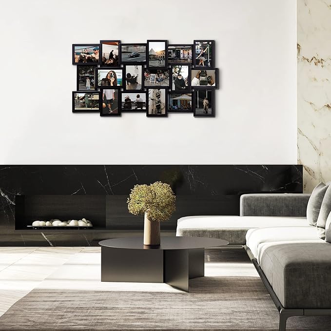 Jerry & Maggie 4X6 Collage Picture Frames for Wall Decor, 18 Opening Collage Wall Hanging for 6x4 Photo, Multi Picture Frame Set with One-piece Design Black