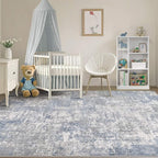 Tortania Washable 5x8 Area Rug for Living Room: Modern Abstract Neutral Large Soft Thin Rugs - Non Slip Indoor Carpet for Bedroom Dining Room Office Nursery Home Floor Decoration - Blue Grey