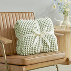 Amélie Home Chenille Waffle Throw Blanket for Couch, Reversible Pineapple Stitch Knit Soft Cozy Knit Blanket Lightweight Warm Decorative Throw for Sofa, Bed, Living Room, 50"x60", Sage Green&Ivory