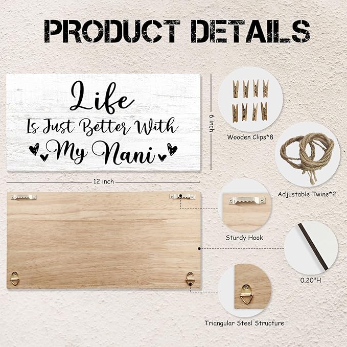 Nani Gifts Picture Frame Photo Holder for Wall, Birthday Gifts for Nana Grandma, Thank You Grandmother Nanny Gift from Grandchildren Grandkids Hanging Photo Display