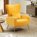 X-VOLSPORT Velvet Accent Chairs Set of 2, Mid Century Modern High Back Living Room Chair with Waist Pillow, Upholstered Arm Chair with Metal Gold Legs for Bedroom, Club, Yellow