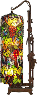 Bieye L10399 Grapes Tiffany Style Stained Glass Long Cylinder Table Lamp, Floor Lamp, 33-inch Tall