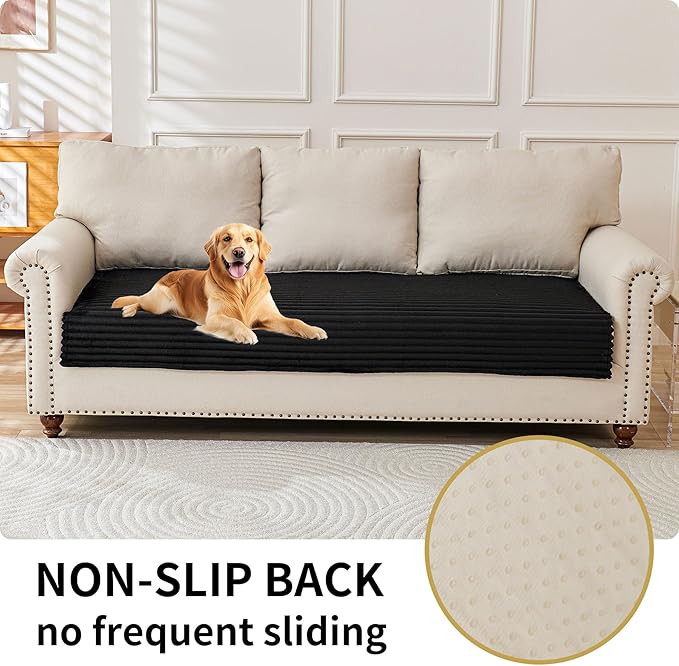 HAOMAIJIA Waterproof Couch Cover for Dogs Washable,Faux Fur Pet Couch Covers for Sofa,Soft Dog Bed Cover Non-Slip Couch Covers for 3 Cushion Couch Sofa Pet Friendly (Black, 35" x 95" 1 Pack)