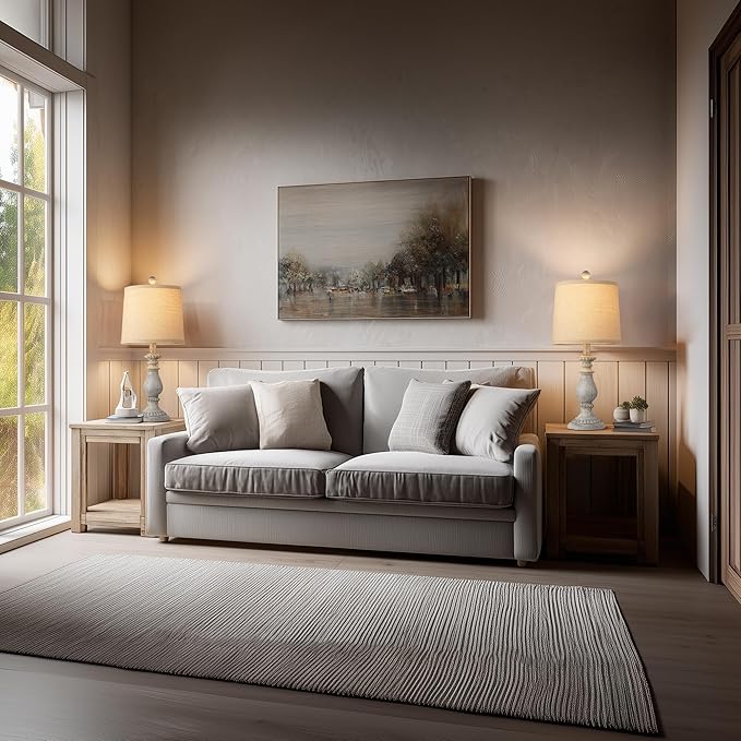 QiMH Farmhouse Table Lamp Set of 2, Rustic Table Lamps for Living Room, Vintage Nightstand Lamp with Rotary Switch, Beside Lamps for Bedroom, Traditional Table Lamps with Linen Shade, Antique Grey