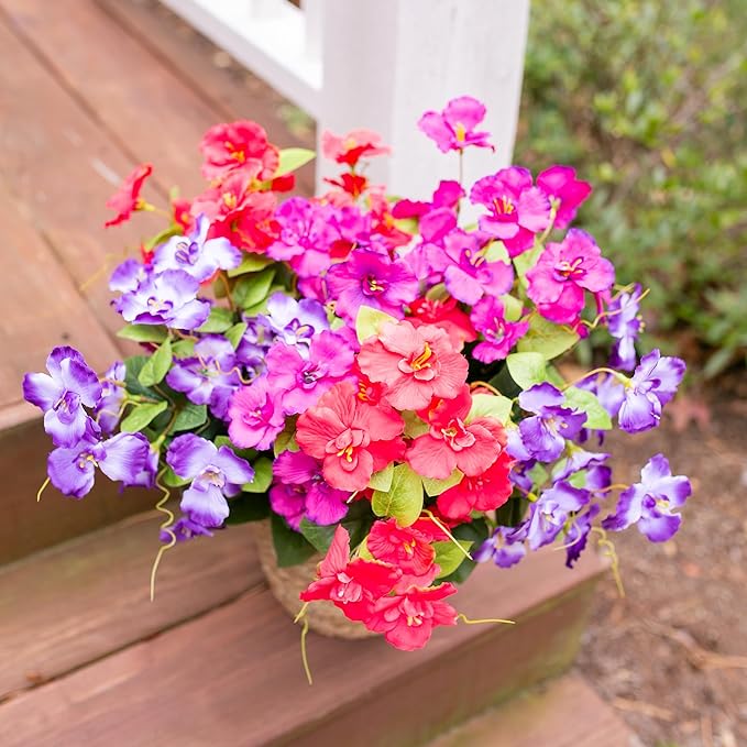 Hibiscus Artificial Flowers Plants for Outdoors Decoration, 6 Bundles Silk Hibiscus Bouquet Tropical Flowers Artificial Realistic UV Resistant Fake Flowers for Outside Planter Porch Patio Balcony, Mix