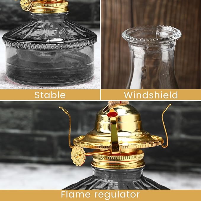 Tuanse 2 Pcs Oil Lamps for Indoor Use Vintage Hurricane Emergency Glass Oil Lamps Large Lantern Classic Decorative Oil Lamp for Home Tabletop Emergency Lighting Supplies(Gray)