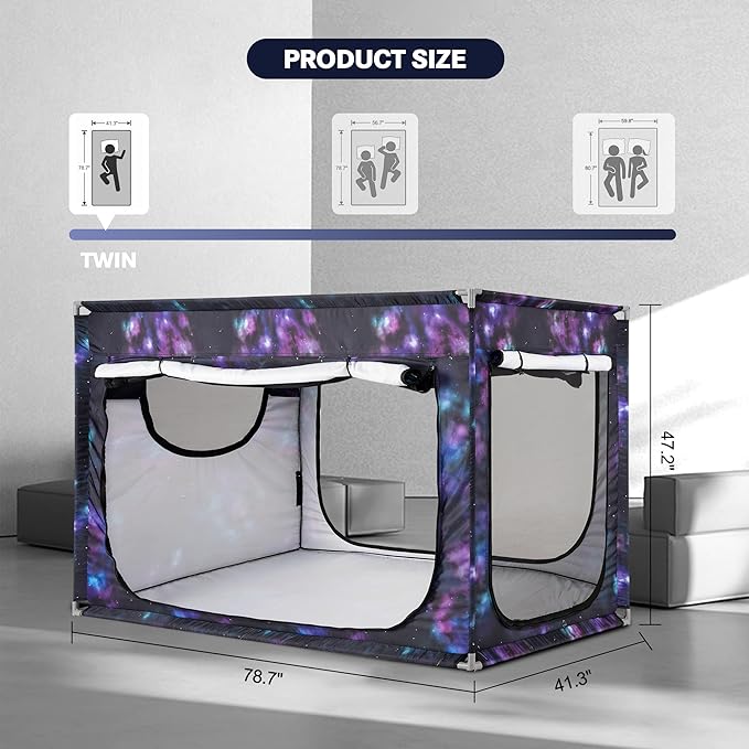 Bed Canopy Portable Blackout Bed Tent Privacy Tent for Adult Indoor Sleeping with 3 Doors, Storage Bag