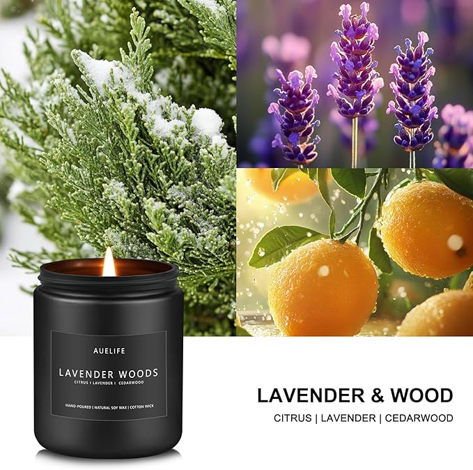 Scented Candles for Men | Lavender & Wood Candle - Candle for Men, Manly Candles for Home Scented, Man Gifts for Him/Friend, 7oz Black Jar