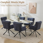 Fabric Dining Chair Modern Upholstered Swivel Dining Room Chairs Comfy Accent Armchair with Mid Back, Desk Arm Chair No Wheels for Kitchen/Living Room/Dining Room, Navy