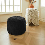 XeGe Fluffy Faux Fur Inflatable Pouf Ottoman, Comfy Portable Shaggy Fuzzy Foot Stool Anti-Slip, Plush Foot Rest Floor Pouf Home Decorative, Round Ottoman Cushion for Living Room Bedroom, Black