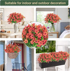 24 Bundles Artificial Flowers for Outdoors & Indoors – UV Resistant Faux Plastic Plants for Garden, Patio, Porch, Window Box, Home Decor – Lush & Vibrant Fake Flowers, Orange