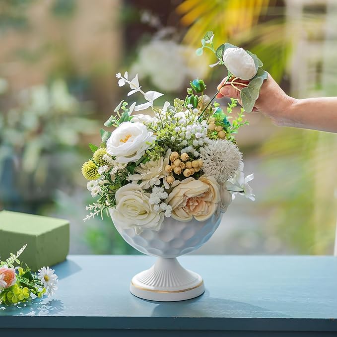 Sziqiqi Urn Vases for Wedding Centrepiece: 6.1in White Metal Urn Vases Set of 10 Bulk Compote Vase for Wedding Decorations - Flower Arrangements Table Vase Plant Bowl for Wedding Party Event