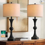 Table Lamps Set of 2, 28" Tall Bedside Table Lamp for Living Room, Bedroom, End Table Lamps with USB A+C Charging Ports, Modern Nightstand Lamps, Matte Black Finish, Farmhouse