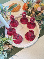 Glass Candlestick Holder,Striped Taper Candle Holders,Set of 6 Candle Stand for Table Centerpieces, Home Decor,Weddings,Festival and Parties (GCH002-Purple Dimond)