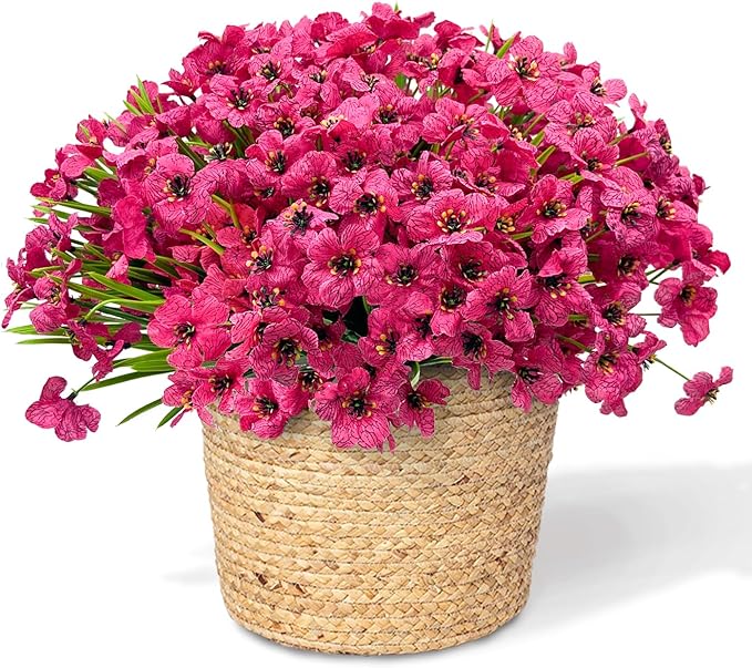 20 Bundles Artificial Flowers for Outdoors, UV Resistant Fake Flowers with Plastic Plants , Faux Silk Flowers for Planter outdoors, fake realistic flowers for Window Box Front Porch Patio Decor-Rosy