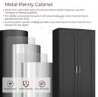 71" Tall Metal Pantry Cabinet with 4 Adjustable Shelves and Gold Handles Heavy-Duty Steel Storage for Kitchen, Dining Room or Office