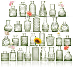 Bud Vases in Bulk 30, Green Glass Bud Vases for Centerpieces, Small Vase for Flowers, Mini Vintage Flower Vase for Centerpieces, Wedding Table Decor, Home Decor