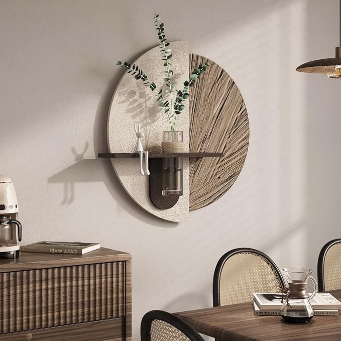 Troartos 3D Textured Neutral Abstract Wall Art with Vase, White and Brown Wall Decor with Rabbit Decoration, Minimalist Geometric Artwork for Living Room Hallway Dining Room Bedroom Office, 24x24 In