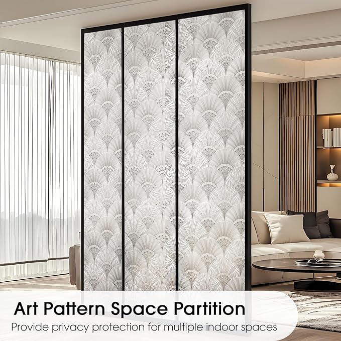 Beautyhero Window Privacy Film, Frosted Reeded Glass Cling, 3D Decorative Coverings with UV Blocking, Static Cling Tint for Bathroom Doors Cabinet