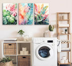 3pcs Framed Tropical Botanical Canvas Wall Art Monstera Leaves Posters Botanical Prints Bohemian style Wall Decor Pictures Palm Leaves Paintings for Bathroom living room Decoration