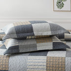 PANGUSHAN 100% Cotton Quilt Set King Size,Patchwork Plaid Bedding Bedspreads,Farmhouse Lightweight Comforter Reversible Quilt,White/Gray/Grey/Tan/Black/Cream Bed Spread King,3 Pieces