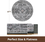 AMOAMI-6FT Round Rug-Rugs for Living Room-Vintage Soft Black Rugs for Bedroom-Non Slip Circle Rug-Machine Washable Rug for Dining Room Living Room Bedroom Office Under Table Dark Grey & Black