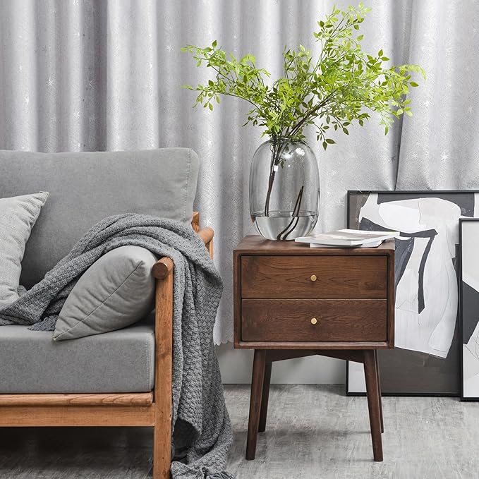 Night Stand, Midcentury Modern Solid Wood Nightstand with Drawer, Durable Sturdy Tall Bedside Tables with High Stool Leg, 17.72 W x 13.78 D x 23.63 H Inches (Walnut)