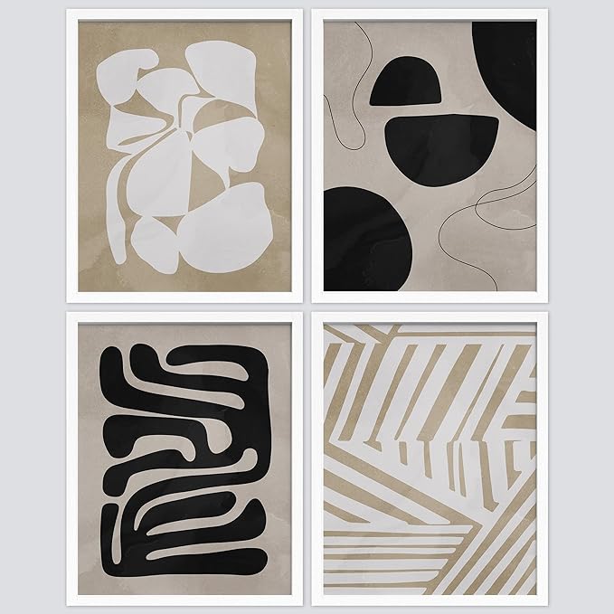 SIGNWIN Framed Tropical Mid-Century Wall Art, Set of 4 Modern Hawaiian Geometric Print Wall Decor Prints, Nature Wilderness Wall Décor for Living Room, Bedroom - 8"x10" White