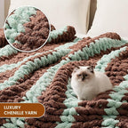 L'AGRATY Chunky Knit Blanket Throw: 60''x80'' Chenille Chunky Knitted Throw Blankets for Twin Bed Couch - Handmade Thick Cable Knit Blanket - Large Crochet Rope Blankets for Home Decor