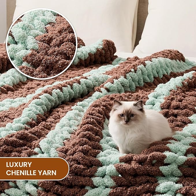 L'AGRATY Chunky Knit Blanket Throw: 50''x60'' Chenille Chunky Knitted Throw Blankets for Bed Couch - Handmade Thick Cable Knit Blanket - Large Crochet Rope Blankets for Home Decor