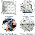 Ridhi Powder Blue Block Print Preppy Grandmillennial Pillow Cover Set of 2-20" x 20" Throw Pillow for Home White Floral Pillow Cover Grandmillennial Home Decor Thanksgiving