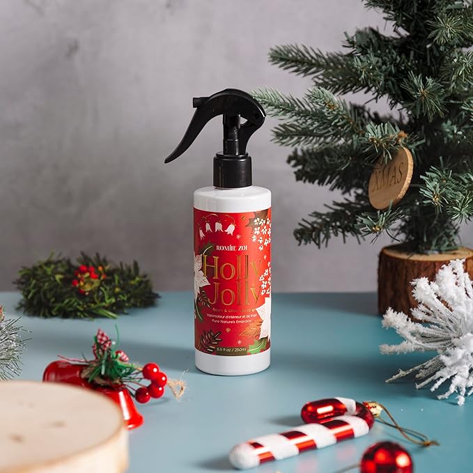 Romiie Zoi Christmas Linen & Room Air Freshener Spray Room Mist- Holly Jolly - Infused with Citrus & Pine Aroma- 250ml / 8.5 FL OZ.