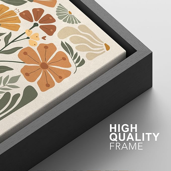 SIGNFORD Framed Canvas Print Wall Art Set Vintage Flower in Pastel Illustration Modern Art Decorative Nordic Nature for Living Room, Bedroom, Office - 24"x36"x2 Black