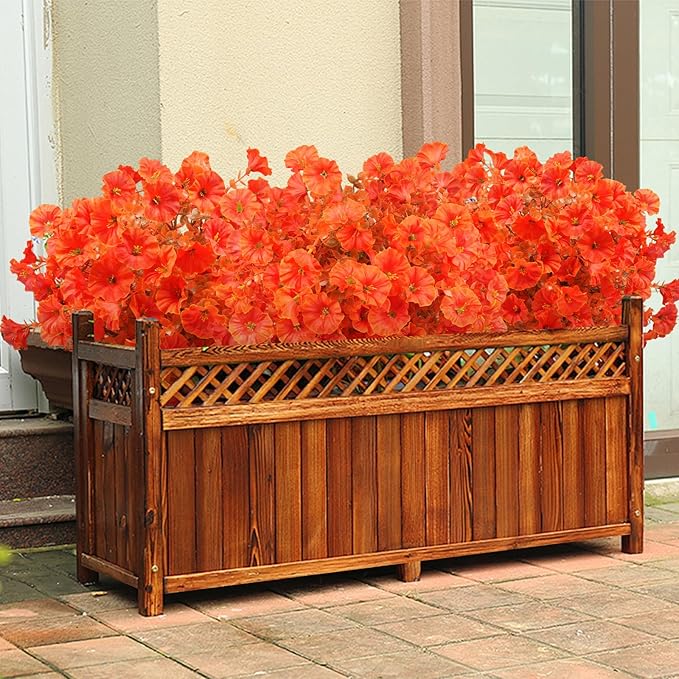 2 Bundles Artificial Eucalyptus Morning Glories with Ground Spikes,21.65 Inch Artificial Fall Flowers Faux Mums, UV Resistant Faux Shrubs Fake Mums for Outdoor Garden Fall Decor(Orange)