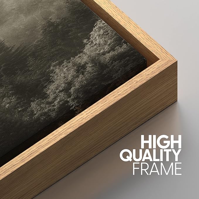 SIGNWIN Framed Canvas Print Wall Art Woodland Nursery Decor Set Fog & Mist Over Blue Pine Tree Forest Nature Modern Art Rustic Landscape Colorful for Living Room, Bedroom, Office - 16"x24"x3 Natural