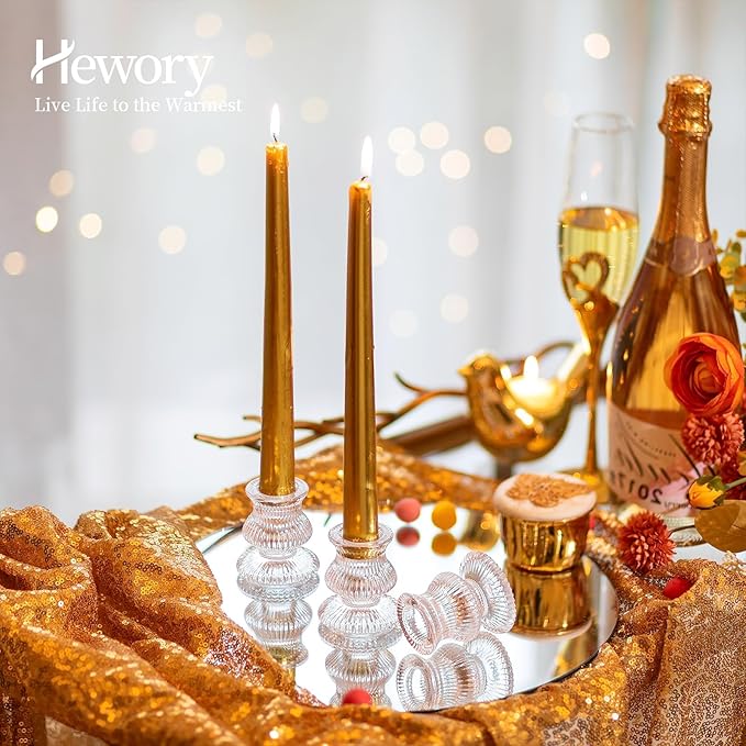 Hewory Glass Taper Candle Holders: 10PCS Clear Candle Holder Candlestick Holders, Crystal Ribbed Candle Sticks Holder Decor for Table Centerpiece Wedding Advent Wreath Christmas Thanksgiving Dinner