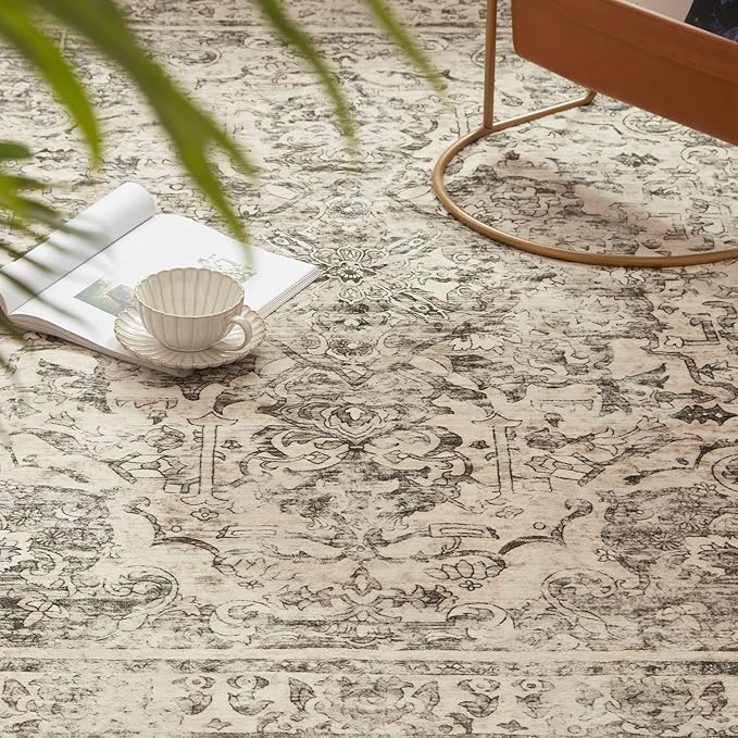 Topllen Entryway Rug - 2'x3' Boho Soft Low Pile Washable Area Rug, Non-Slip Small Rugs Indoor for Front Door Entrance Kitchen Bathroom, Vintage Carpet Stain Resistance (Black, 2x3ft)