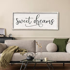 comurdyo Sweet Dreams Wall Decor Above Bed Sign 40" x 15" Master Bedroom Wooden Antique Framed Large Rustic Farmhouse Guest Room Beautiful Simple Hanging Plaque Over Bed Wall Art (White)