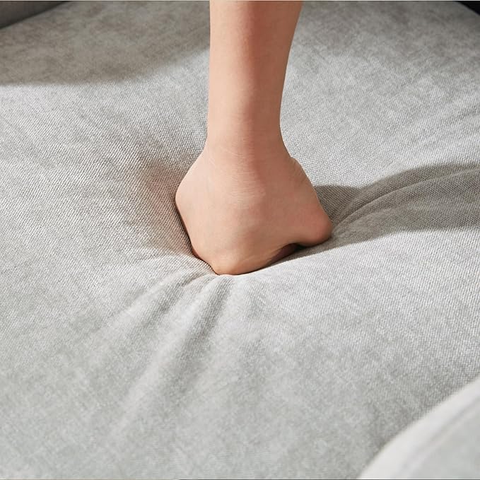 VKNOW Upholstered Dining Chairs, Modern Kitchen Chairs Dinner Chairs with 4 Casters, Linen Armchair for Bedroom Reading Room Living Room, Light Grey