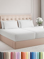 Split King Sheets Set 7 Piece - Includes 4 Pillowcases - Bed Sheets Split King - Soft Hotel Luxury Bedding - Cooling and Breathable - 1 Flat & 2 Fitted & 4 Pillowcases w/ Deep Pockets - Grey Stripes