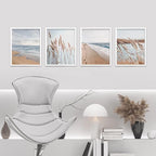 SIGNWIN Framed White Beach Grass Cloudy Ocean Sea Wave Horizon Wall Art, Set of 4 Landscape Colorful Wall Decor Prints, Nature Wilderness Wall Décor for Living Room, Bedroom - 11"x14" White