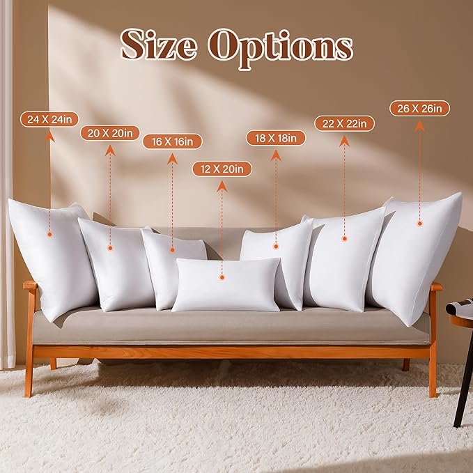 12x20 Pillow Inserts Set of 2, Natural Feather Down Pillows with 100% Cotton Cover, Throw Pillow for Bed, Couch and Sofa.